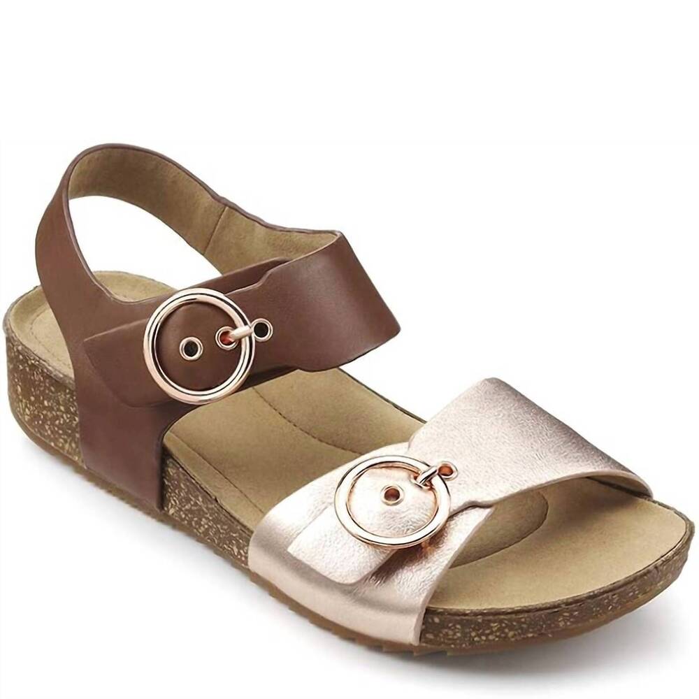 NEW HOTTER women's tourist sandal in dark tan/rose gold